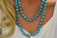 Collana lunga 115 cm vero turchese naturale con GARANZIA pietre naturali NUOVA