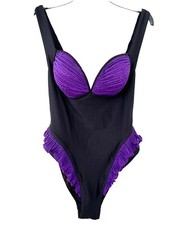 Costume intero vintage nero e viola con coppe, Tg. 40/42