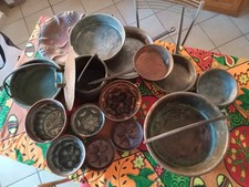 pentole e padelle di rame, pentole, padelle, padellini e ciotole di rame d'epoca