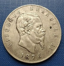 MONETA REGNO V.E.II 5 LIRE 2°TIPO 1876 ROMA,AG 900/24,91 GR,CONS. COME DA' FOTO