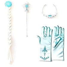 4 Accessori Frozen Elsa Carnevale Treccia Bacchetta Corona Guanti L.3695