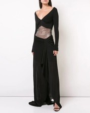 $4000 ROBERTO CAVALLI Abito Maxi Abito a Rete Impreziosito da Cristalli 46 L XL Nero