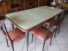 Tavolo vintage anni '60 Piano in vetro con 6 sedie in mogano imbottite  cm.180. 