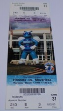 Biglietto Charlotte Hornets Dallas Mavericks Stub #3 3/7/96 Jason Kidd Tony Dumas