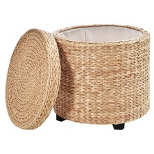 HOMCOM Pouf Contenitore Poggiapiedi Tavolino Stile Boho Rivestimento Naturale
