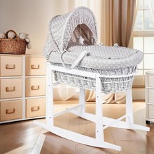 Lussuoso cesto imbottito in vimini bambino cesto Moses set completo supporto a dondolo manico bianco/grigio