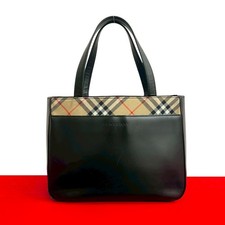 Borsa a mano BURBERRY Nova logo a quadri in rilievo pelle tela nera 19111