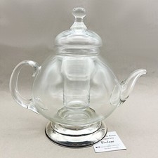 Teiera antica in vetro cristallo e argento 800 Brocca caraffa decanter vintage