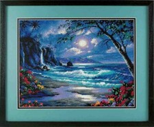 SCHEMA PUNTO CROCE  MARE ILLUMINATO DALLA LUNA CROSS STITCH MOONLIT TIDE MOON