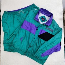 Set giacca giacca a vento vintage uomo 3X 80s pura felpa pista pantaloni teal unisex