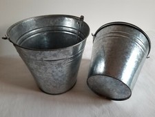 Set 2 secchielli catini + manico acciaio zincato x acqua carbone decorazione