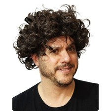 Parrucca Uomo Gomma Uomo Pezzo Unico Anime Halloween Costume Accessorio Riccia Marrone