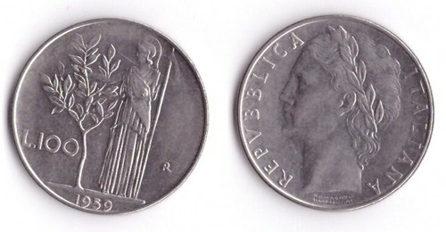 1959 italia lire 100 minerva - lire,