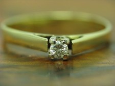 14kt 585 Bicolore Oro Anello Con 0,11ct Brillante Solitario Carico/Diamante / Rg