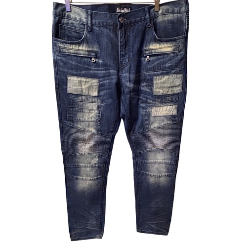 Jeans biker abbellito - uomo, blu