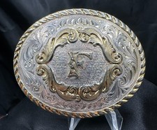 Montana Argentieri Vintage Fibbia Cintura Iniziale "F" Monogramma Western Rodeo