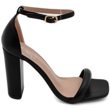 Sandalo alto donna nero con tacco doppio 10 cm cinturino alla caviglia linea bas