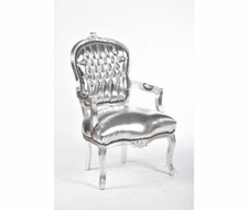 Poltrona Sedia in legno foglia argento con rivestimento eco-pelle argento