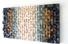pannelli diffusori acustici sonori, arte parete legno mosaico, diffusore sonoro 3d 120x60cm