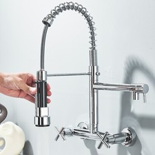 Miscelatore rubinetto cucina lavello cromato doccetta monocomando a muro ottone