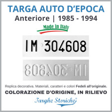 Targa Auto Epoca Anteriore Decorativa dal 1985 al 1994 - Colorazione originale