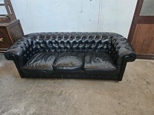 Divano Chesterfield in pelle nera Vintage -3 Posti