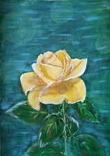 Quadro acrilico originale giallo rosa con motivo floreale dipinto a mano