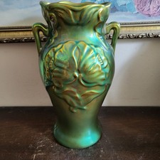 Zsolnay Ungheria Art Nouveau Eosina Vetro Vaso Verde 8,75" 