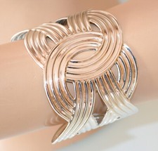 Bracciale argento rigido donna a schiava fascia alta polsiera intrecciato UX93