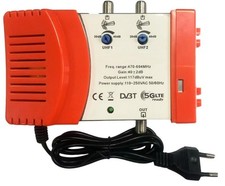 Centralina Amplificatore TV  2 ingressi UHF regolabili 40dB filtro 4G/5G 12V