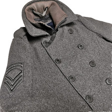Superdry Uomo Pea Coat M Navy Label Cappotto Invernale P. Coat Ottimo Impermeabile Foderato