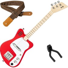 Loog Mini Electric Guitars Red Chitarra per Bambini + Cinghia + Supporto da Parete | Nuovo