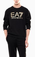 EA7 Emporio Armani Felpa Girocollo Nero Logo Oro 7M001191