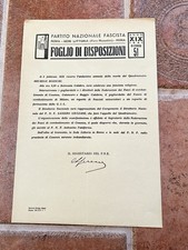 FOGLIO DI DISPOSIZIONI VECCHIO DOCUMENTO OLD DOCUMENT 1941 FASCIO FASCISMO