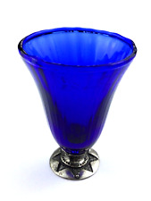 Miniatura Vaso In Vetro Veneziano e Argento 800 Colore Blu Cobalto Made In Italy
