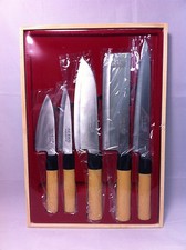 Set 5 pezzi coltelli da chef da cucina giapponese Sushi Yanagiba Sashimi Naki...