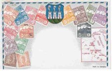 Cartolina D'Epoca "SAN MARINO" con stemma e serie di francobolli del luogo in...