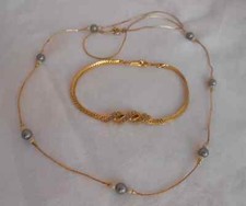 Avon vintage anni 70/80 Collana e Bracciale in metallo dorato perle e strass