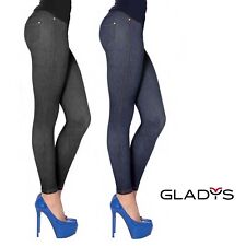 GLADYS LEGGINS INVERNALE ELASTICIZZATO EFFETTO JEANS BLU E NERO