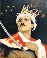 Freddie Mercury portrait- oil painting, handmade. + wooden frame 