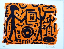 A. R. PENCK - "CACCIATORE TESTA DI FALCO E AQUILA" - SERIGRAFIA A COLORI - FRESCO DI STAMPA