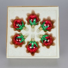 Palle addobbi Natale forma fragola in vetro vintage '70 con scatola - set di 6