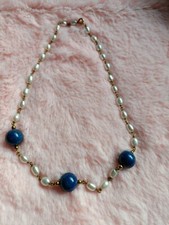 girocollo Oro,perle di fiume , lapislazzuli 