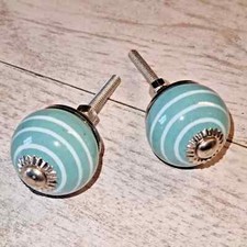 Set 2 Pomelli in Ceramica Chantie - Turchese, Bianco, Argento - Diametro 3 cm