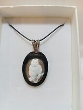 Ciondolo Gufo Cammeo Su Madreperla Base Legno Gancio Arg. Portafortuna Rarissimo