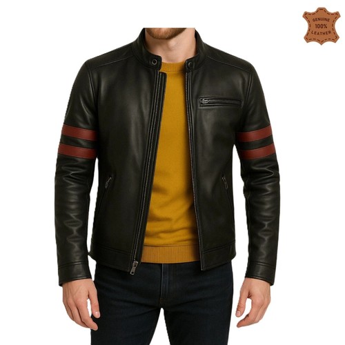 Men leather jacket black - leather,