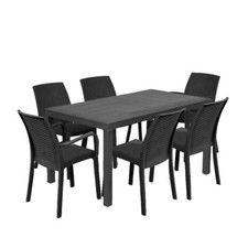Set Pranzo Tavolo 150x90, 4 Sedie Senza e 2 Con Braccioli In Polipropilene