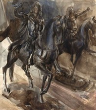 Dipinto olio cavaliere cavallo