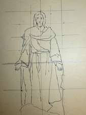 Scuola FRANCESE XIX DISEGNO INCHIOSTRO STUDIO GESÙ CRISTO MESSO AL QUADRATO 1...