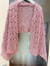 Bellissima Stola Coprispalle  Scialle Elegante  ad uncinetto  Rosa Fili Metalliz